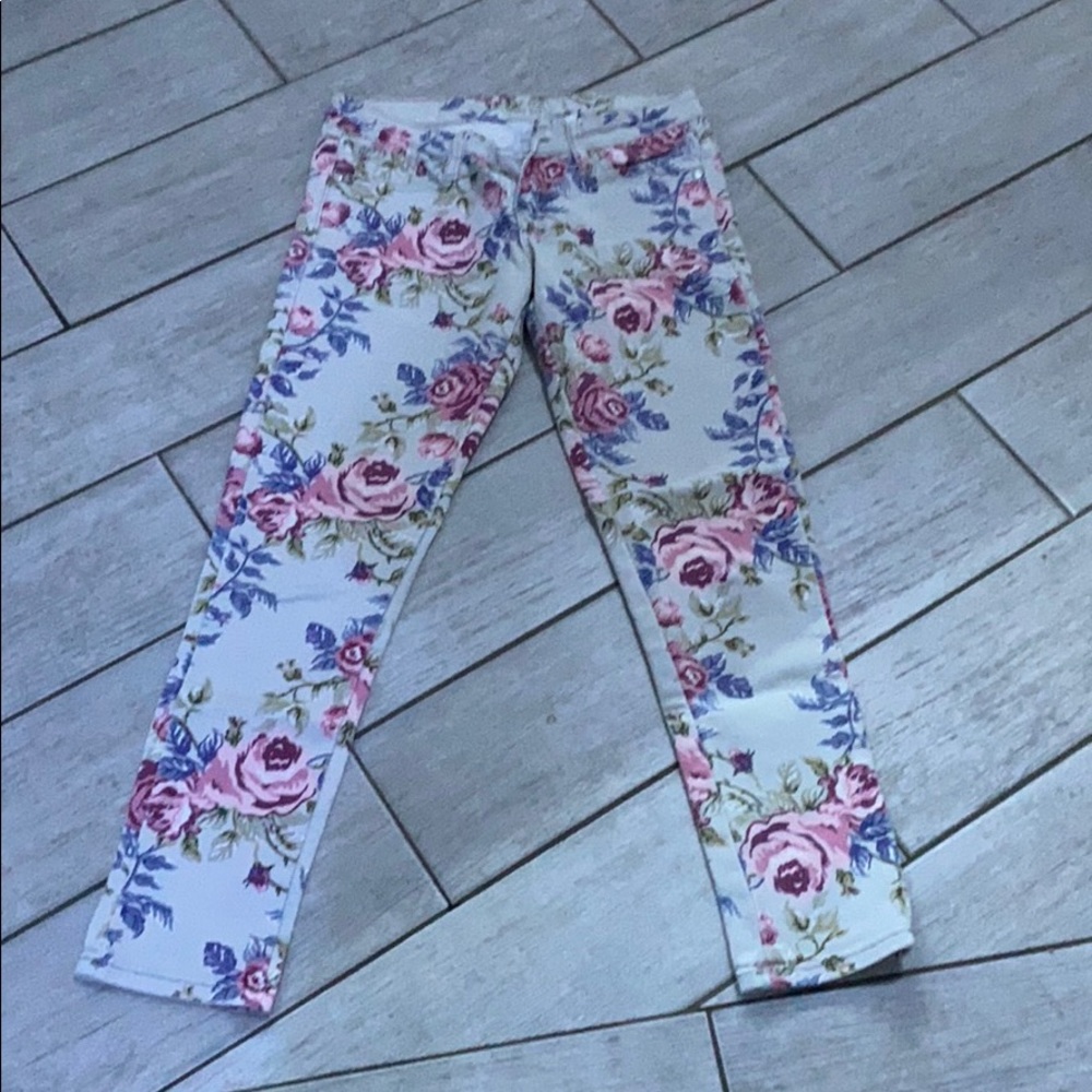 Floral print jeans